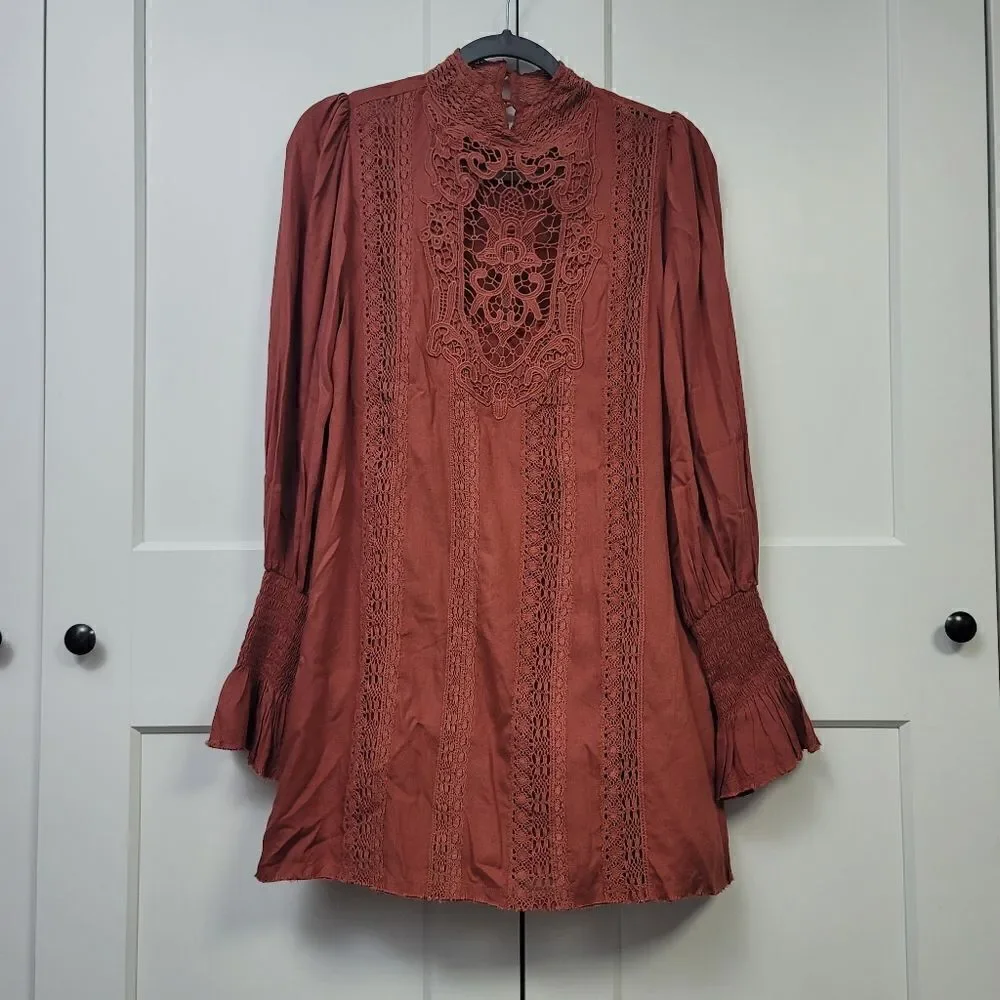 Free people nwot vienna crochet trim mini dress, small